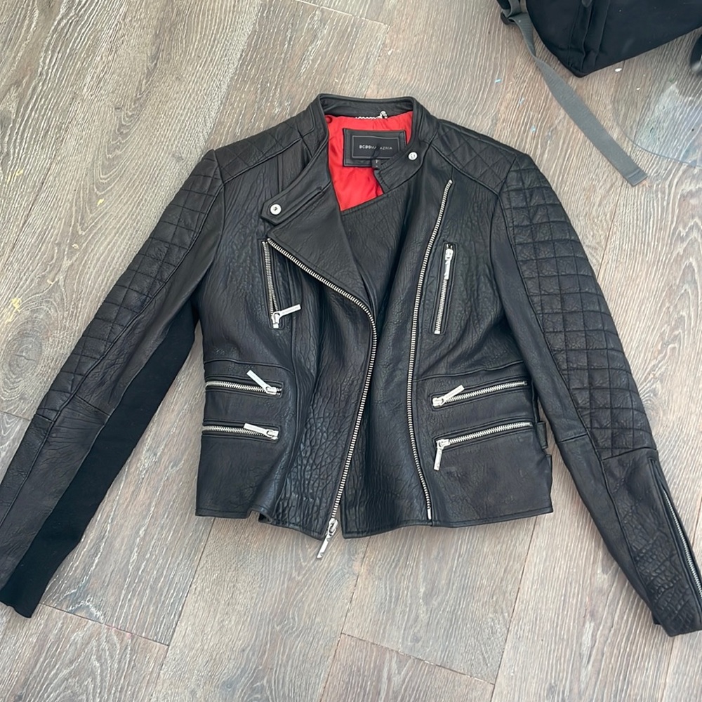bcbg genuine leather moto jacket